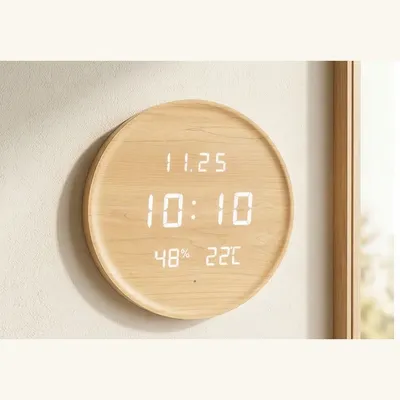 Horloge Murale WiFi Bois Naturel